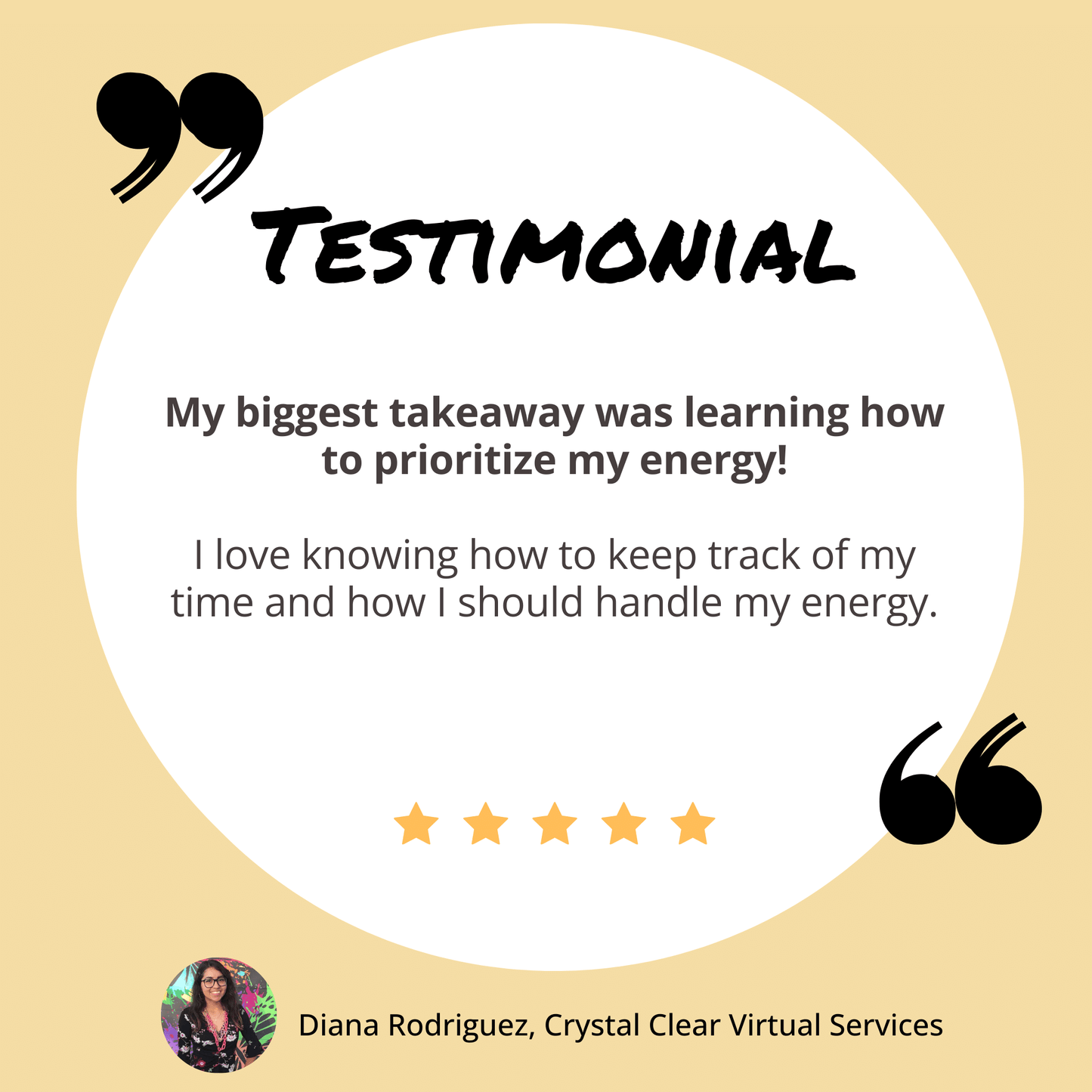 Diana's testimonial for the Do More with Less Energy Workshop.