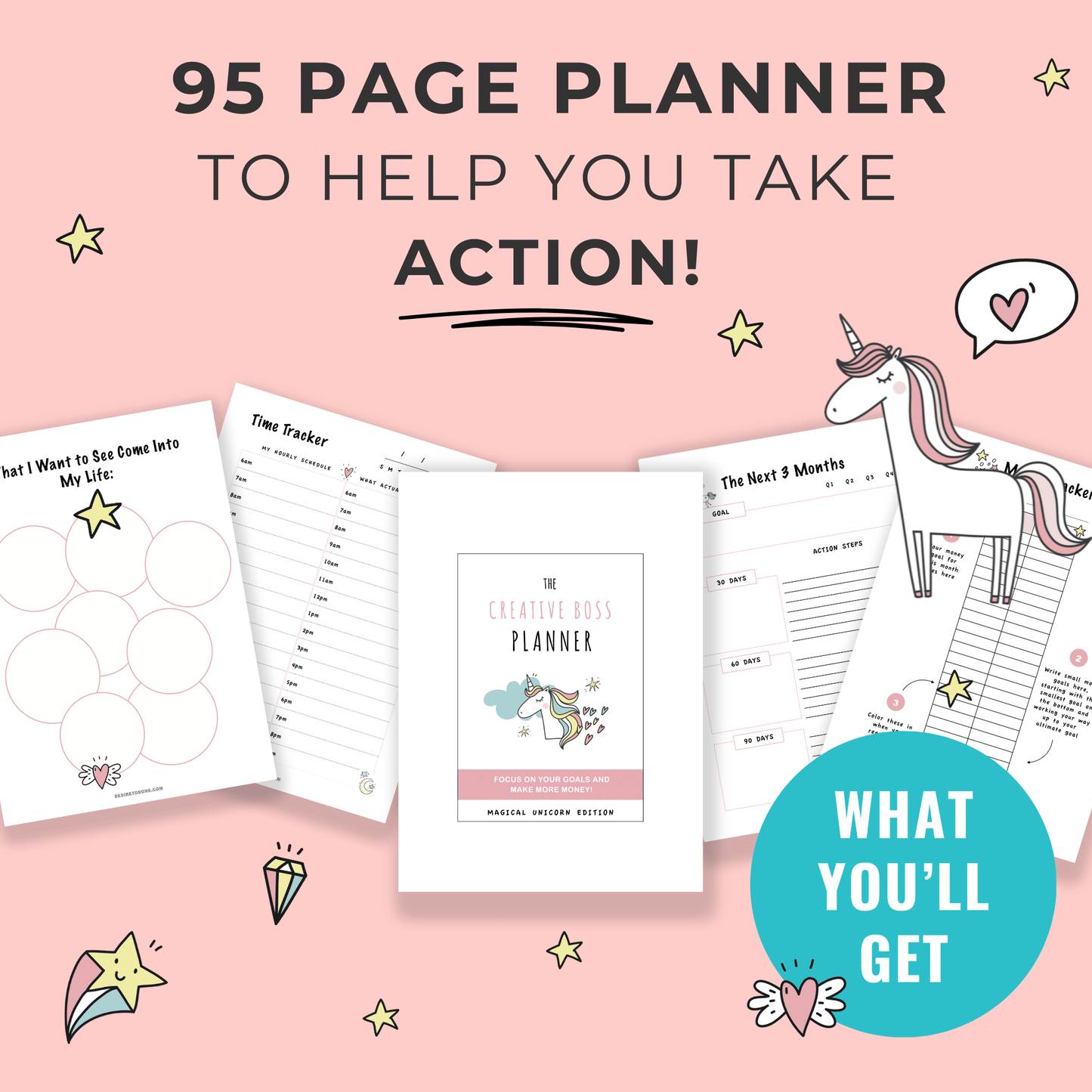 The Creative Boss Planner is a 95 page planner to help you take action.