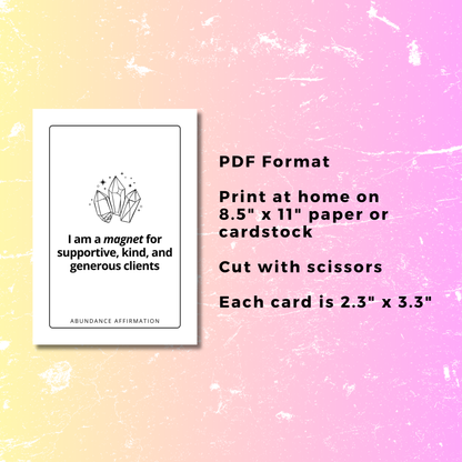 Abundance affirmation card for virtual assistants - just print from home and use.