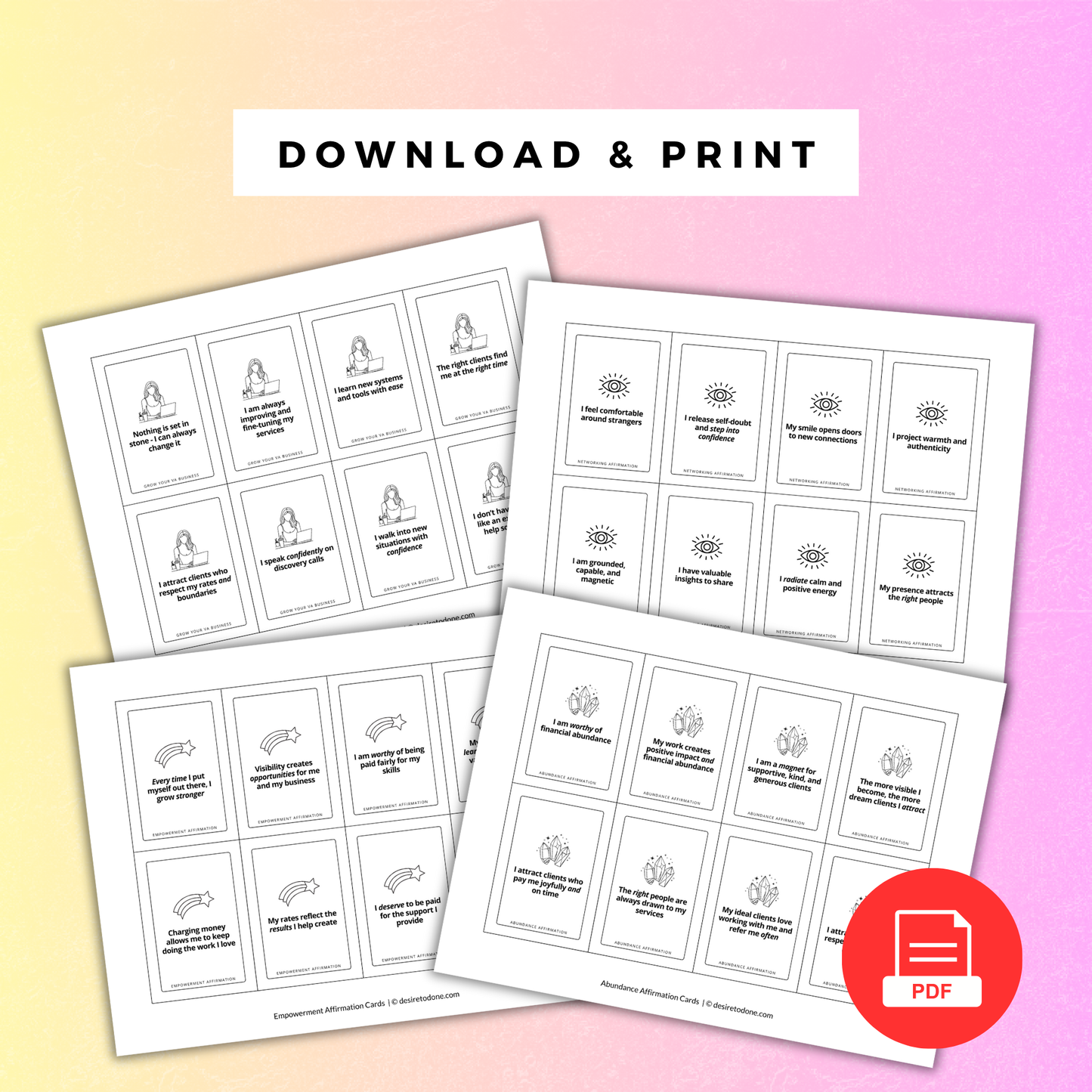 Printable affirmation cards for VAs