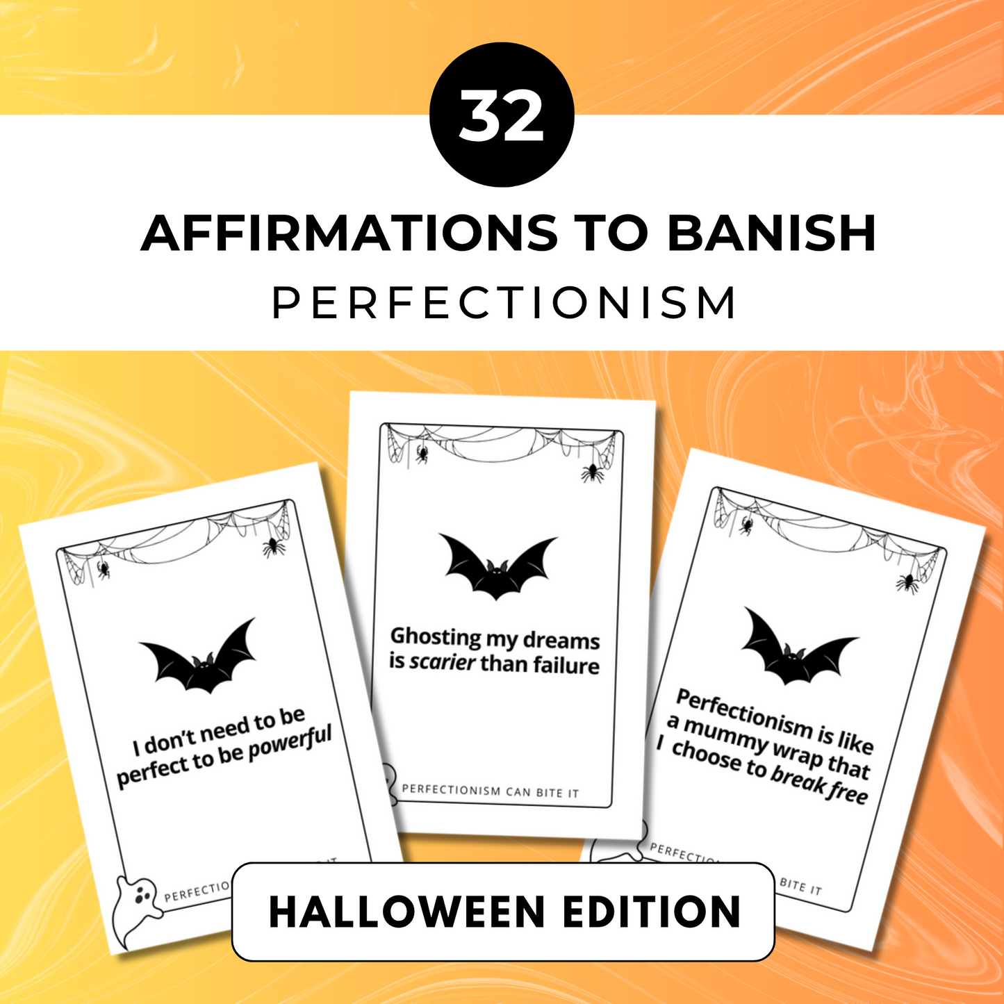 Banish perfectionism with these affirmation cards for Virtual Assistants. Special Halloween edition.