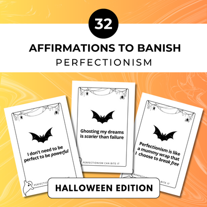 Banish perfectionism with these affirmation cards for Virtual Assistants. Special Halloween edition.