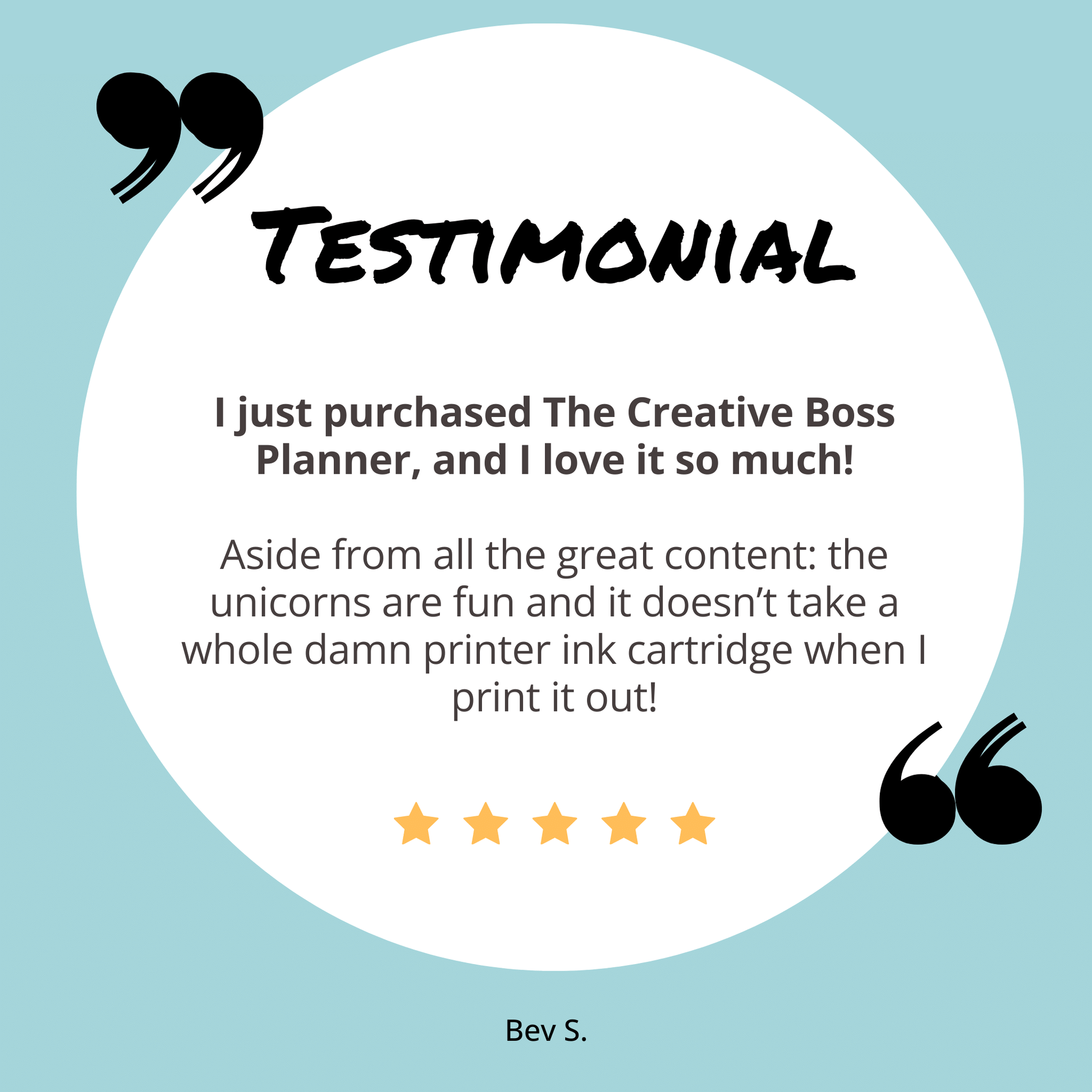 Bev's testimonial for The Creative Boss Planner