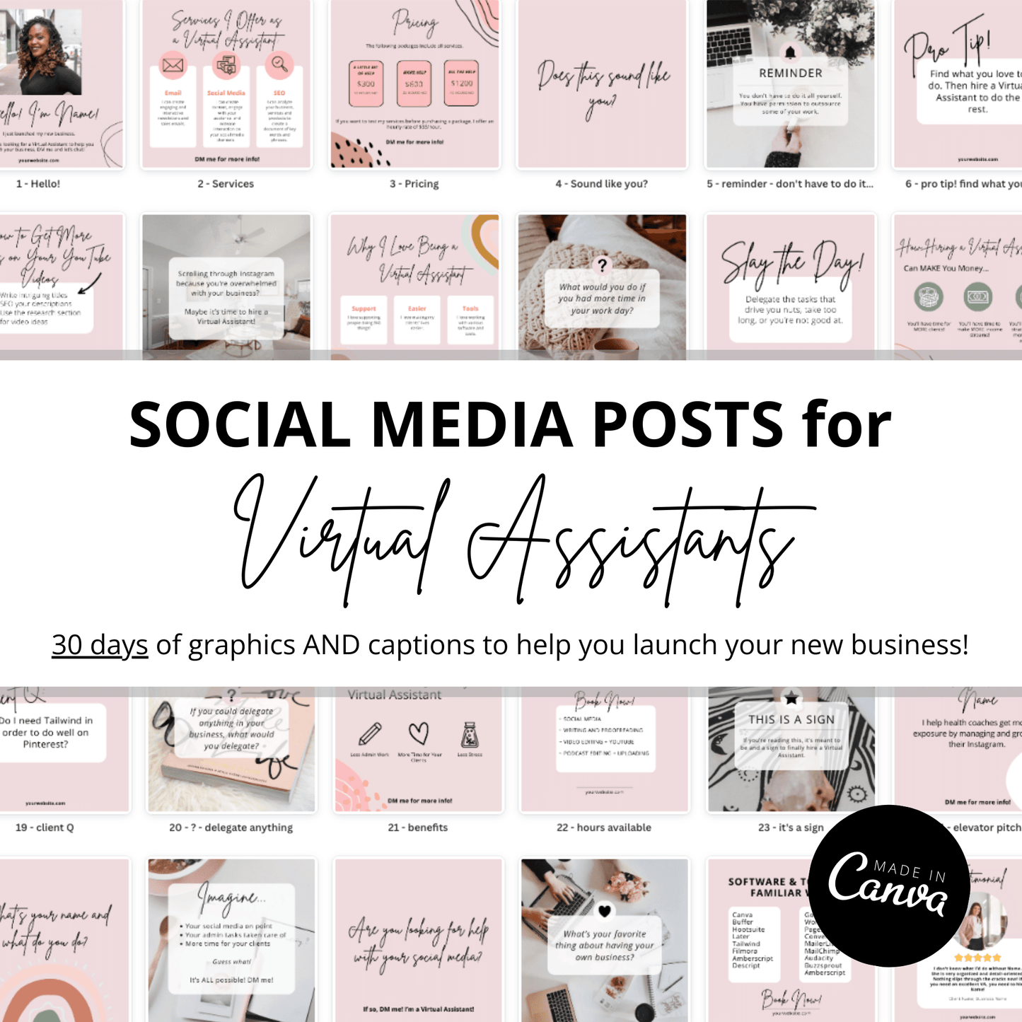 Social media posts for virtual assistants.