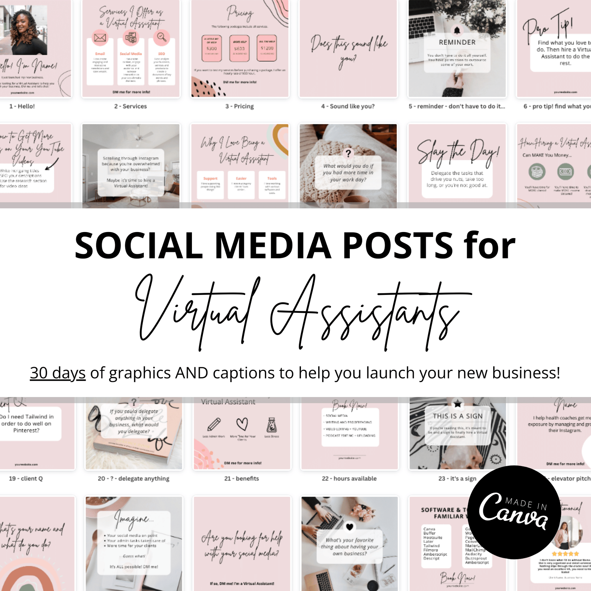 Social media posts for virtual assistants.