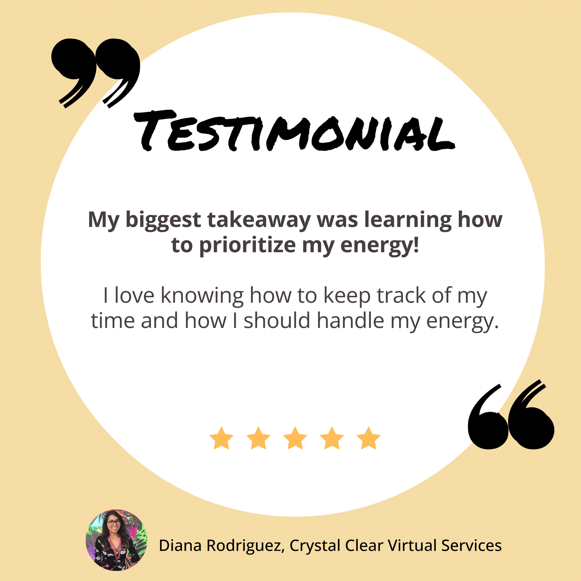 Diana's testimonial for the Do More with Less Energy Workshop.