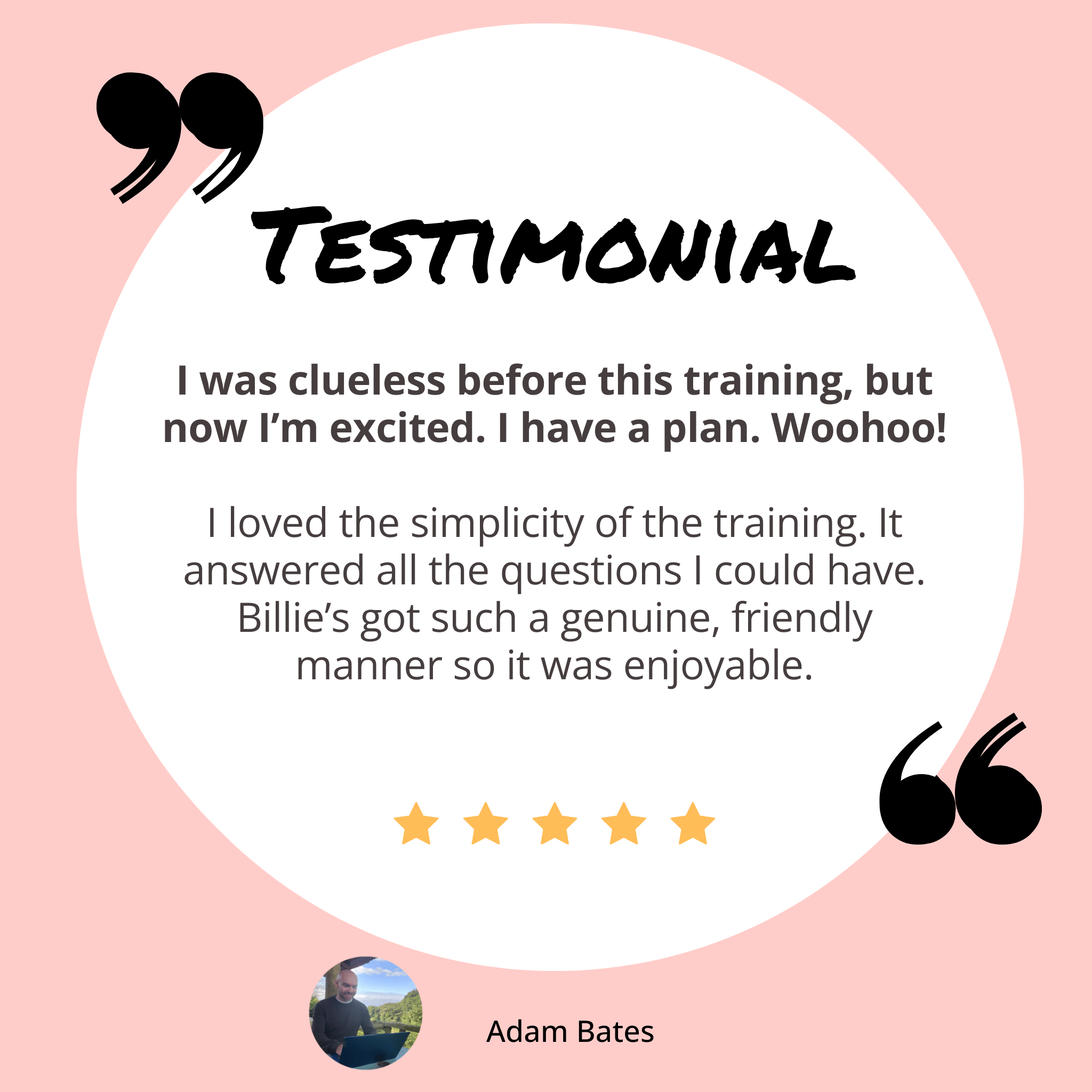 Adam's testimonial for the Go Get Your Clients training for virtual assistants.