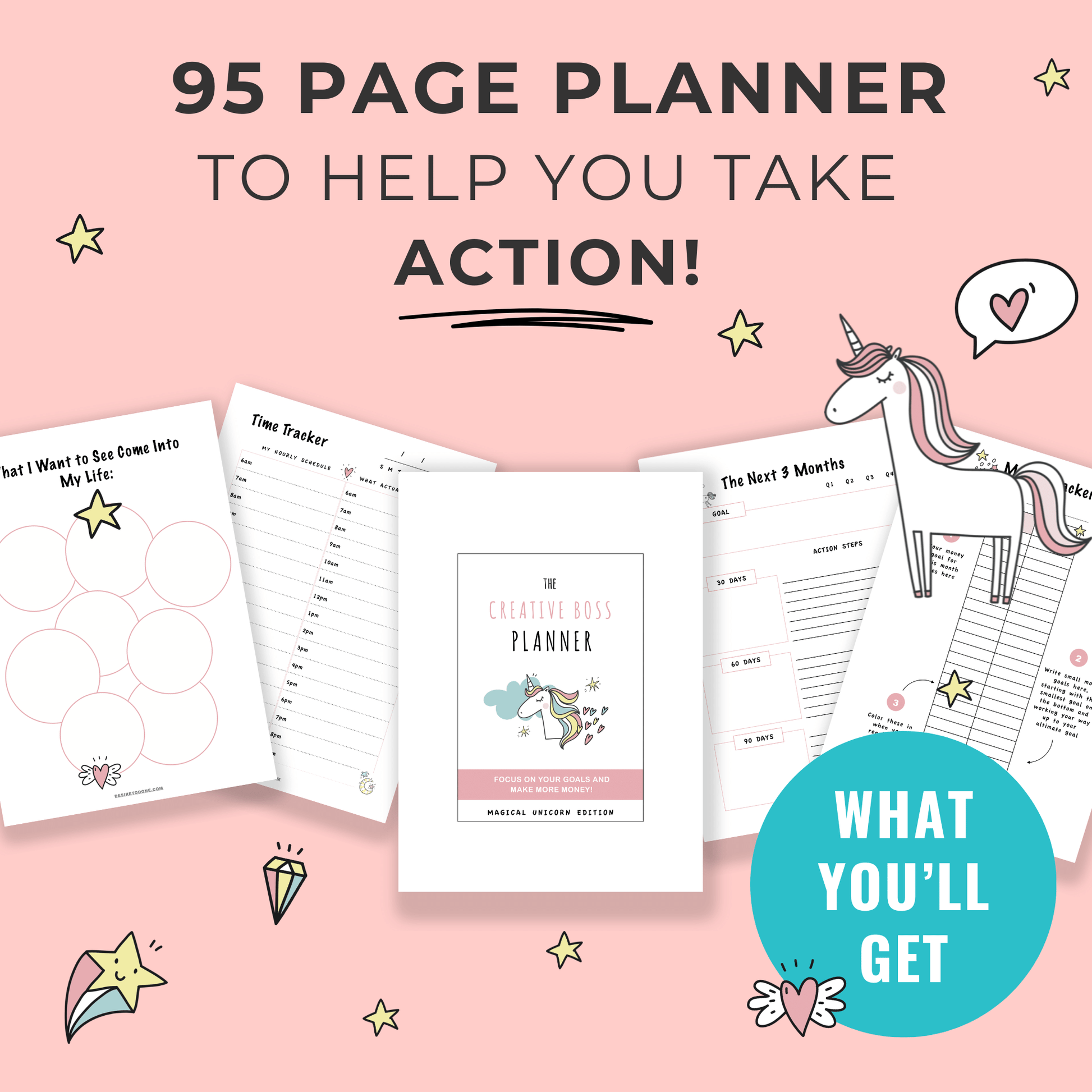 The Creative Boss Planner is a 95 page planner to help you take action.
