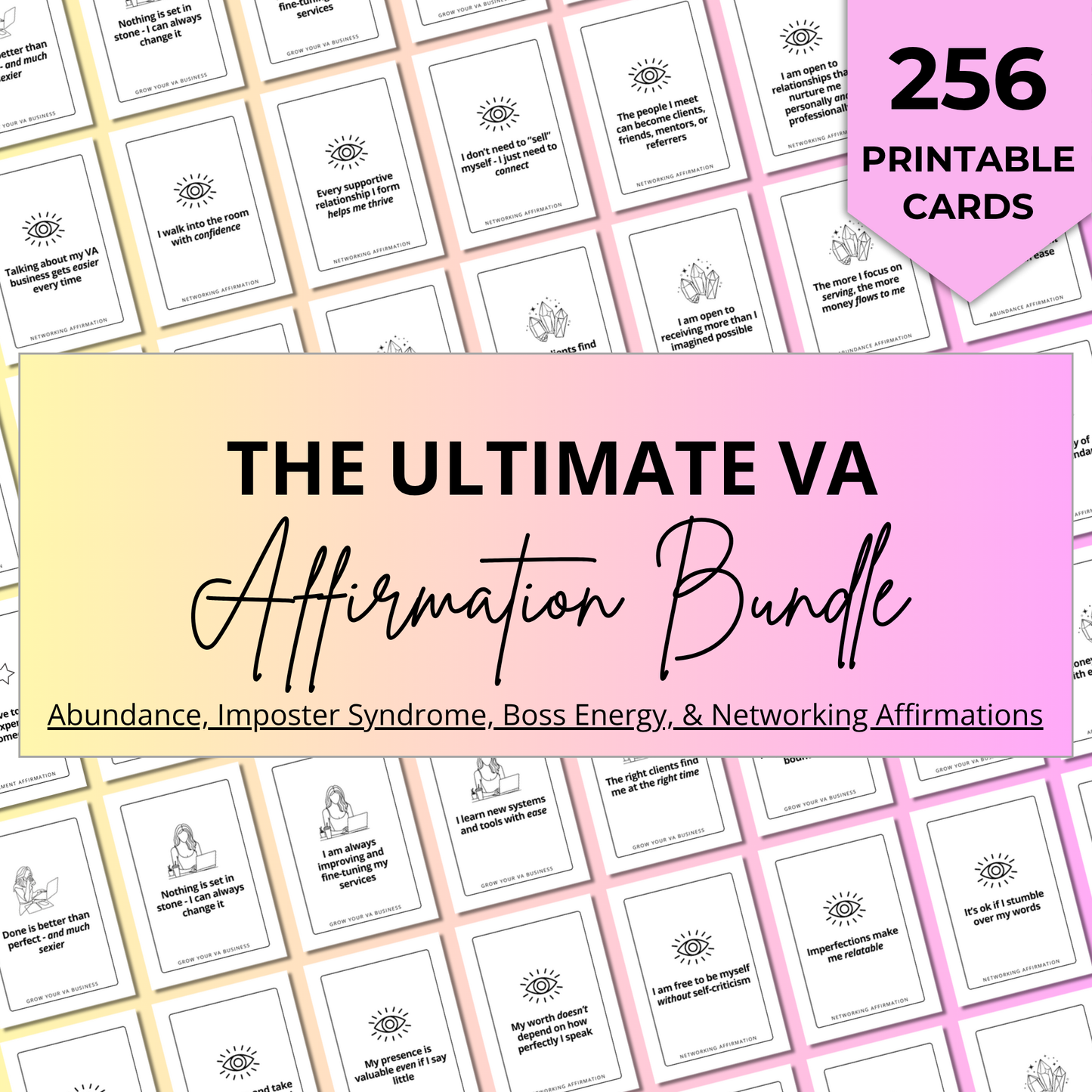 Uplevel your mindset with this collection of affirmation cards for virtual assistants. Abundance, imposter syndrome, boss energy, and networking affirmations.
