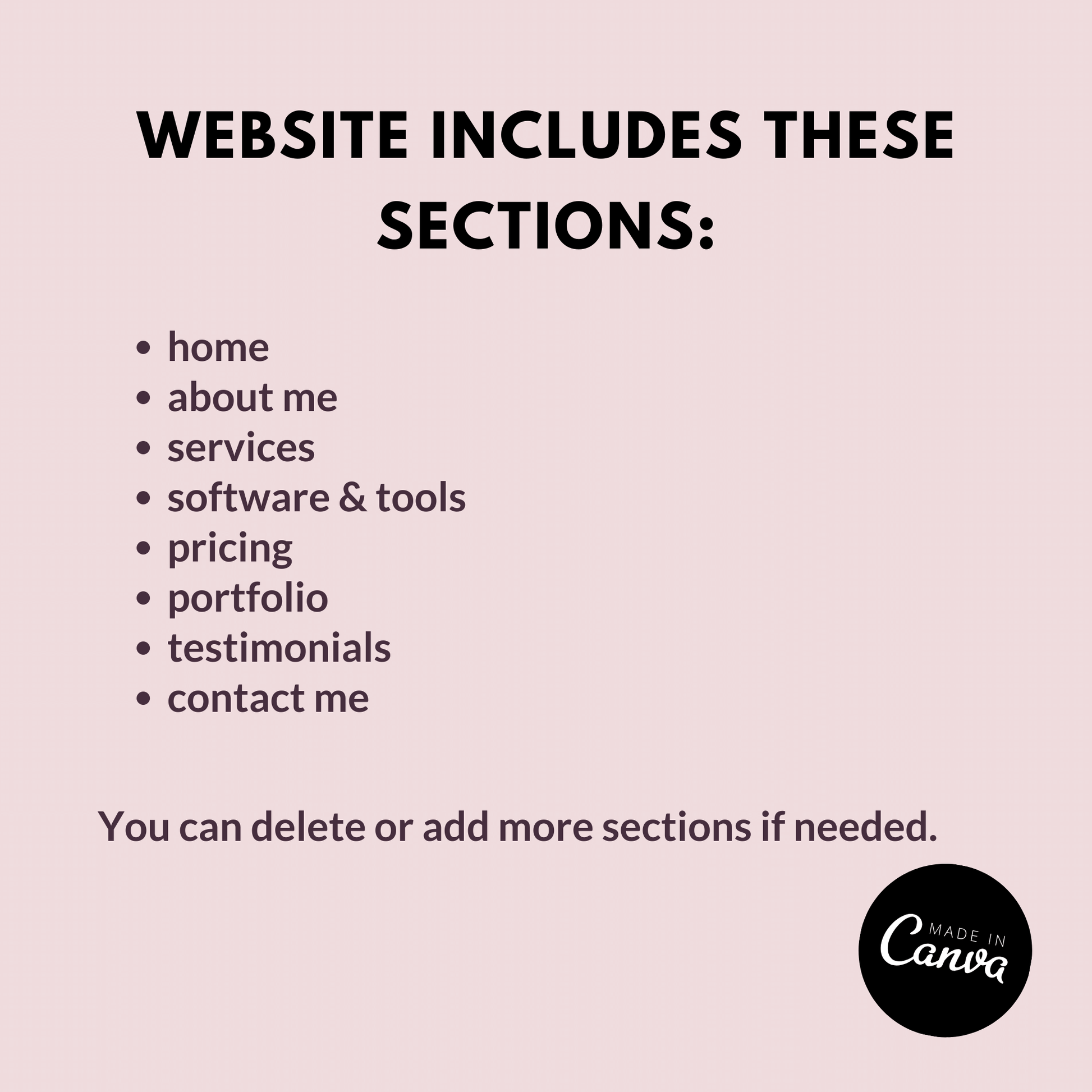 Canva Website Template for Virtual Assistants includes sections that can be deleted or added