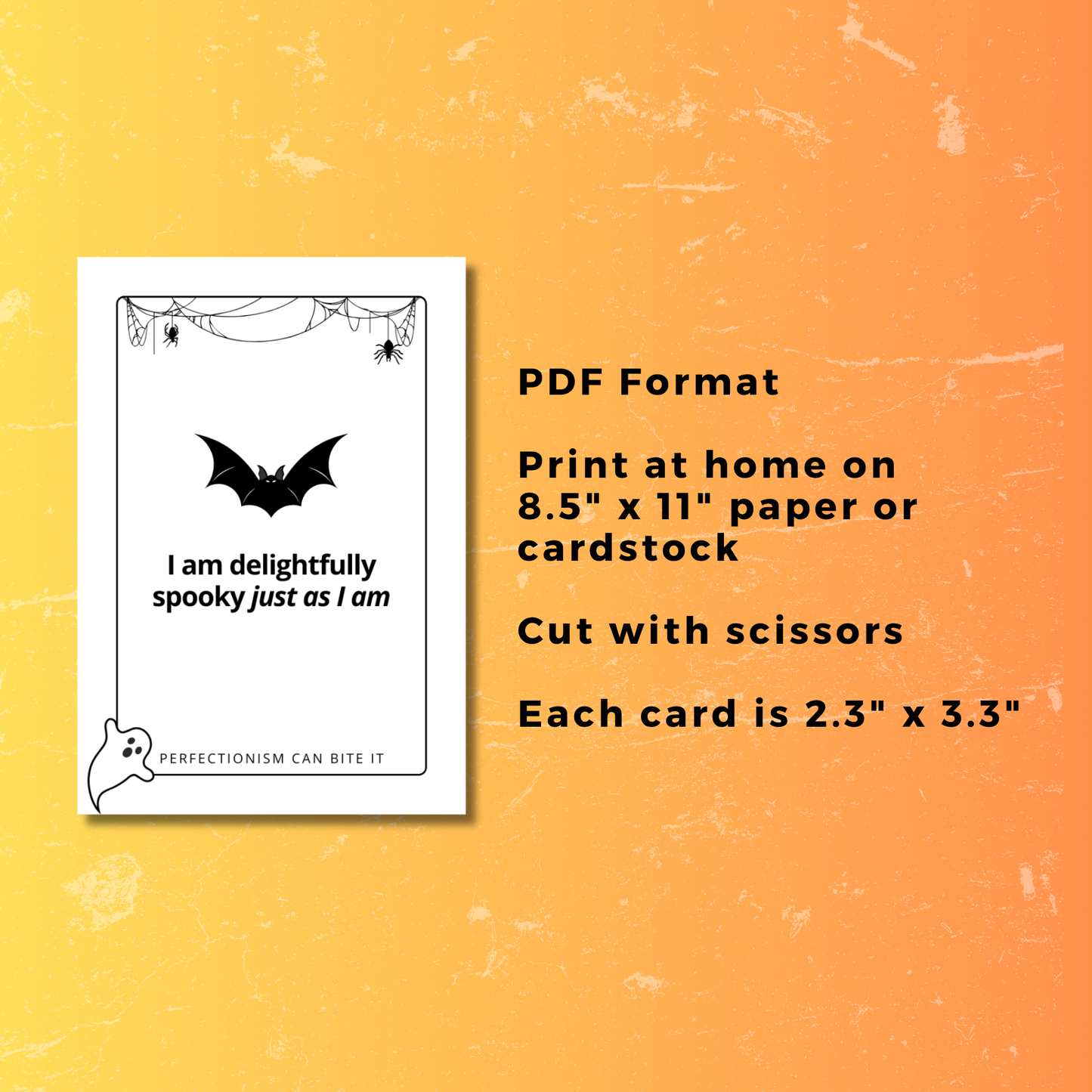 Halloween themed affirmation card for virtual assistants. Perfectionism can bite it.