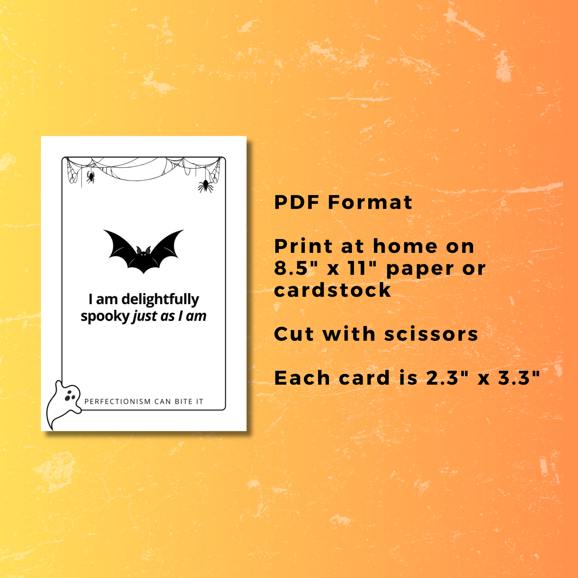 Halloween themed affirmation card for virtual assistants. Perfectionism can bite it.