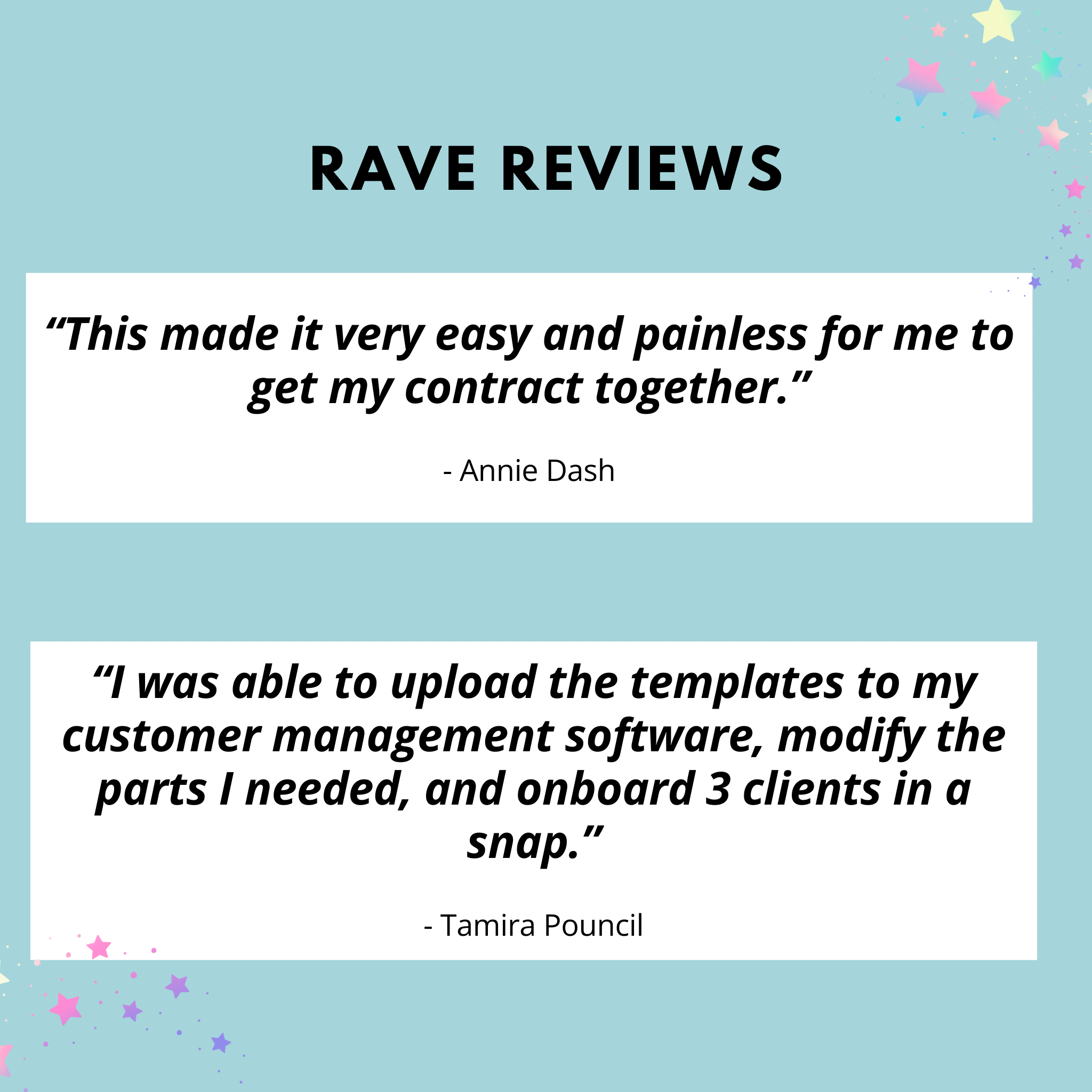More rave reviews for the contract templates for virtual assistants.