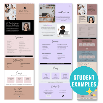 Student examples of Canva Website Template for Virtual Assistants